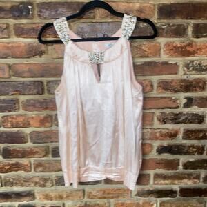 Cache Vintage Pink Beaded Embellished Sleeveless Silk Top Blouse Women's Large